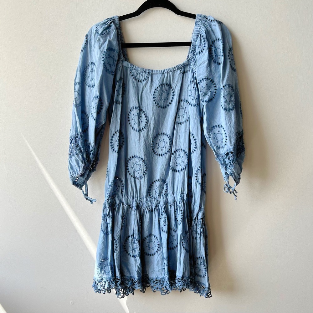 Sunday San Tropez embroidered linen & crochet mini dress size SM